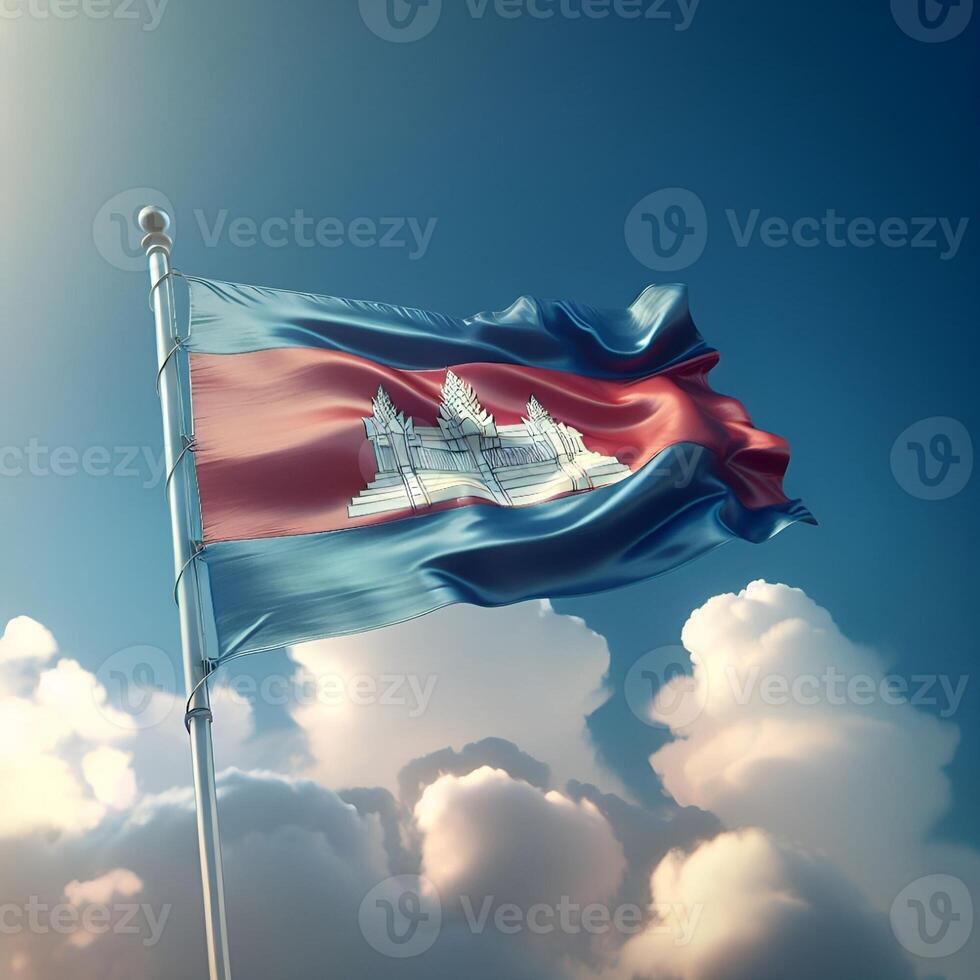 Proud Flutter of the Cambodia Flag Against the Sky photo