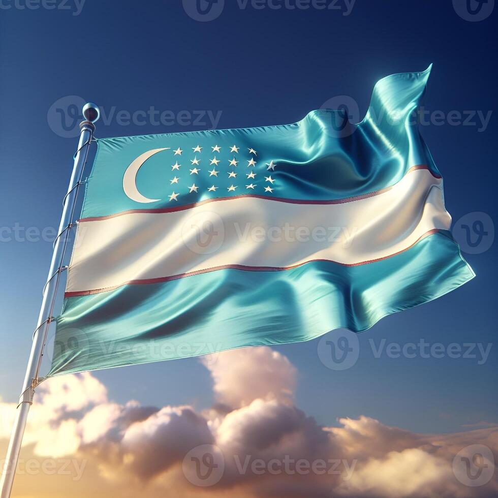 Proud Flutter of the Uzbekistan Flag Against the Sky photo