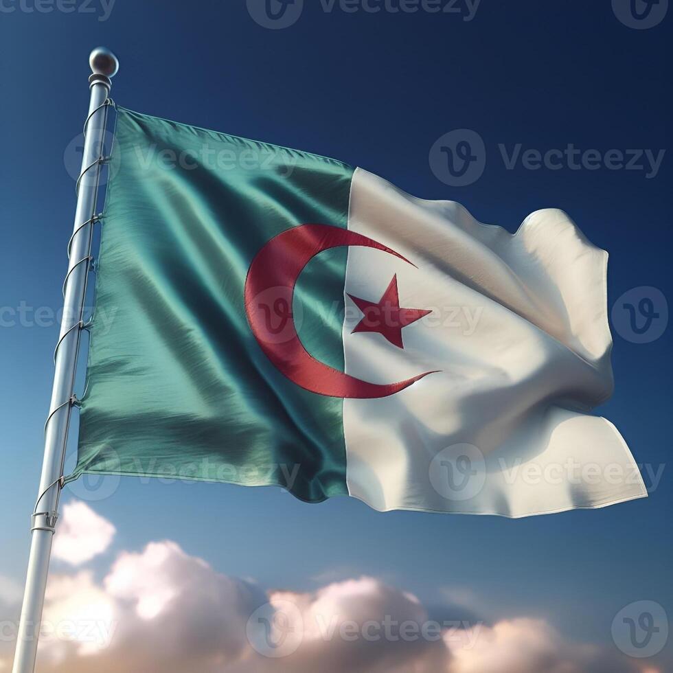 Proud Flutter of the Algeria Flag Against the Sky photo