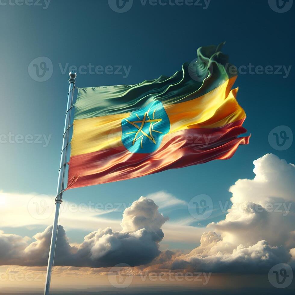 Proud Flutter of the Ethiopia Flag Against the Sky photo