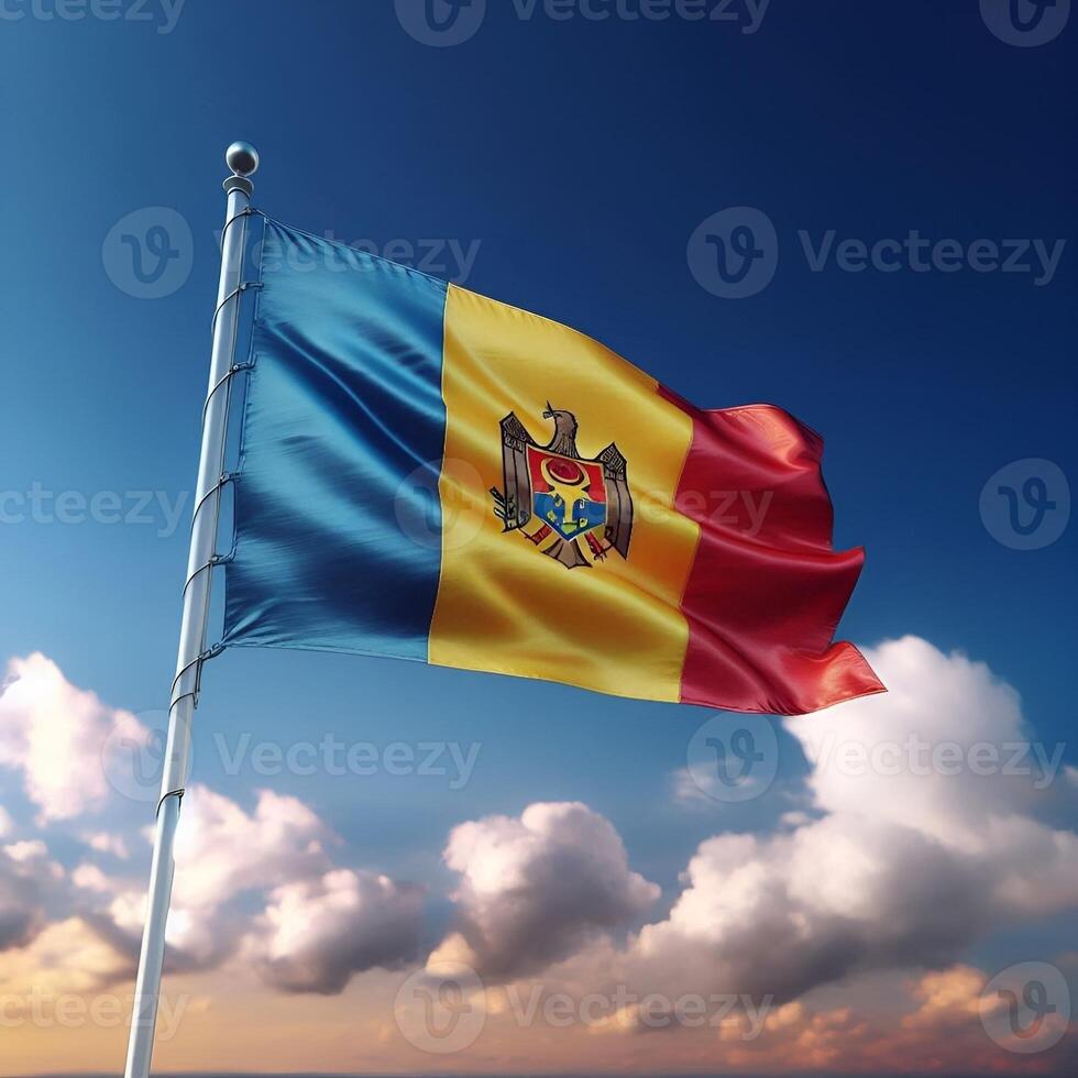 Proud Flutter of the Moldova Flag Against the Sky photo