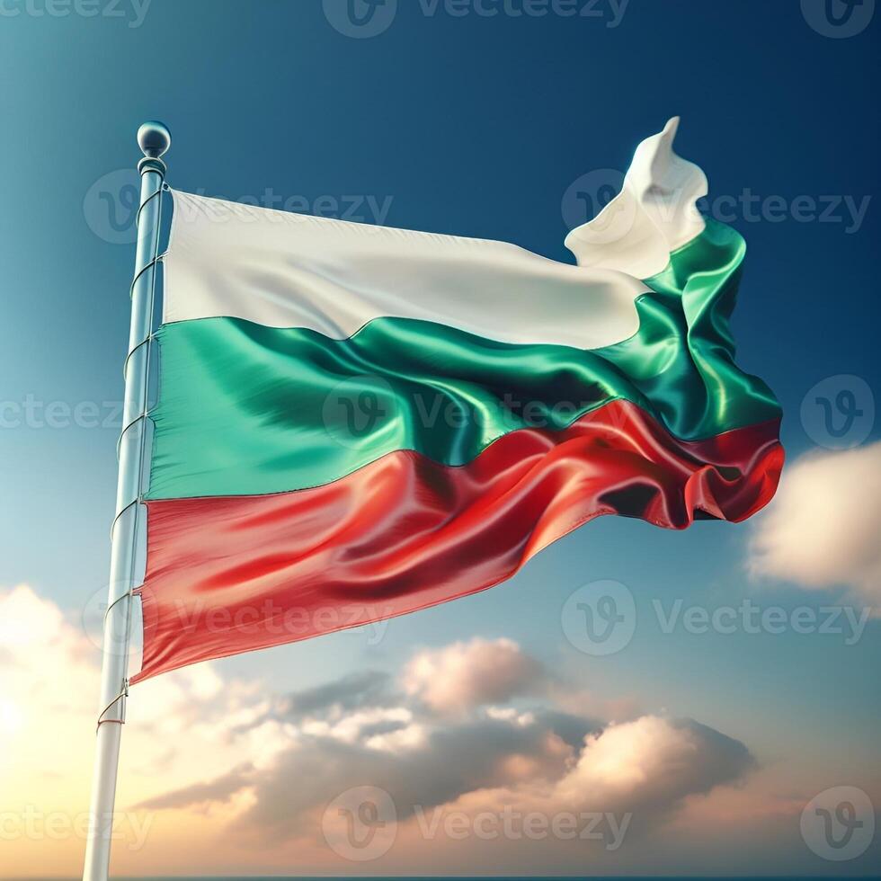 Proud Flutter of the Bulgaria Flag Against the Sky photo