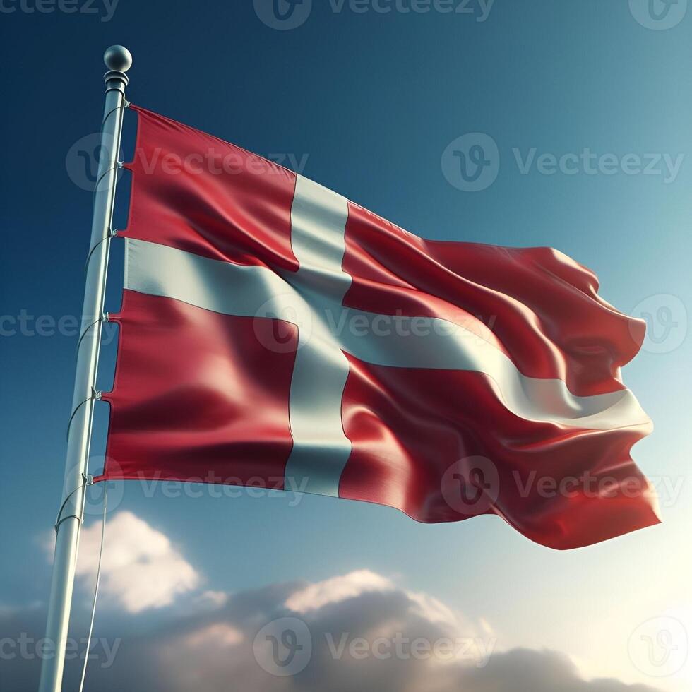 Proud Flutter of the Denmark Flag Against the Sky photo