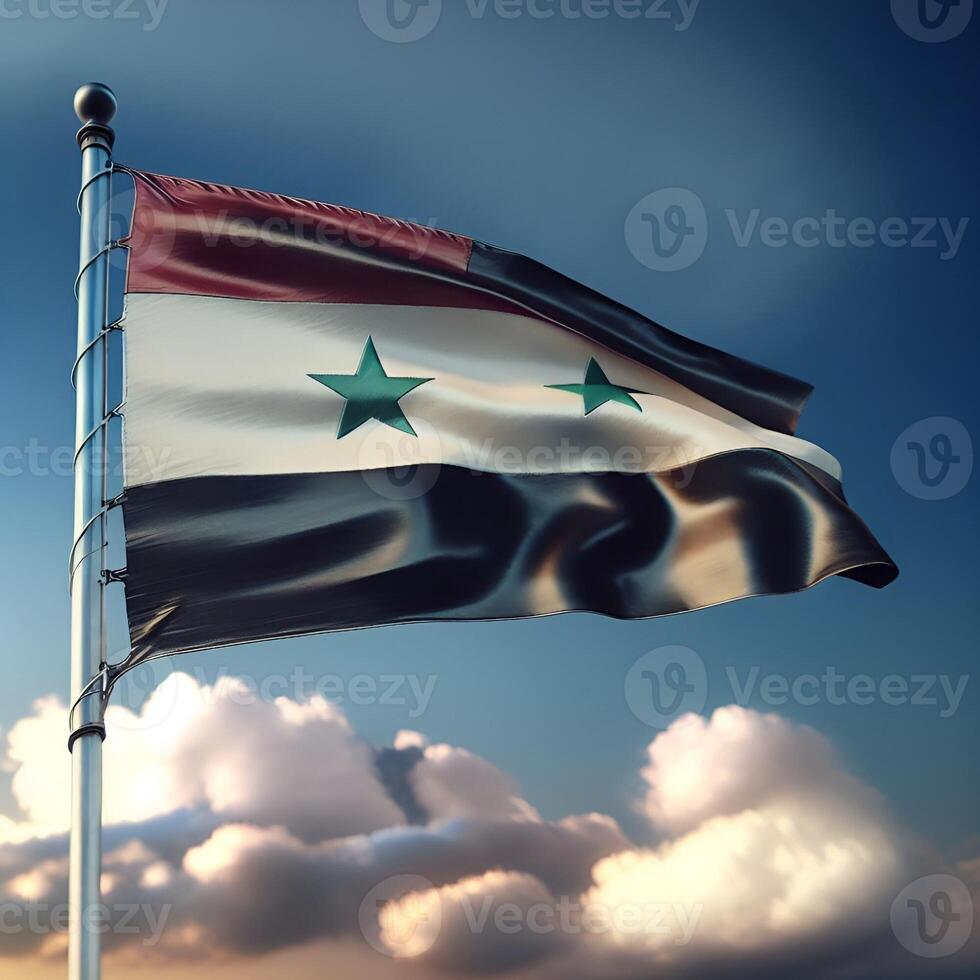 Proud Flutter of the Syria Flag Against the Sky photo