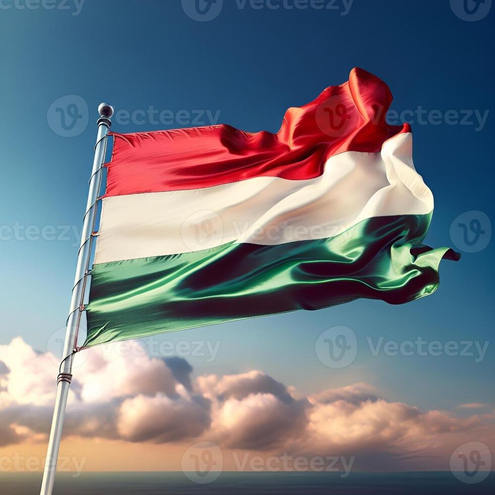 Proud Flutter of the Hungary Flag Against the Sky photo