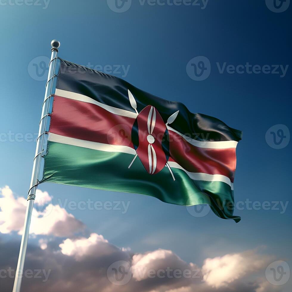 Proud Flutter of the Kenya Flag Against the Sky photo