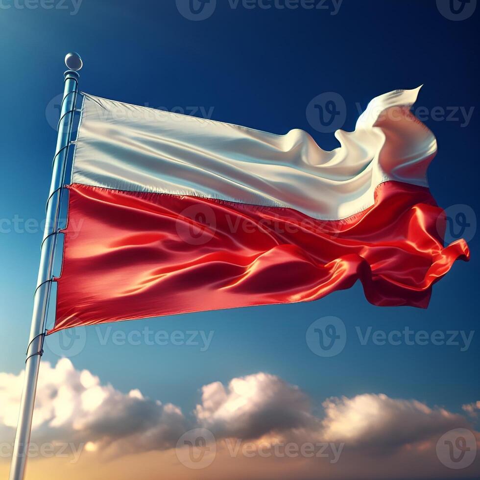Proud Flutter of the Poland Flag Against the Sky photo