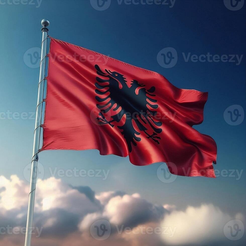 Proud Flutter of the Albania Flag Against the Sky photo