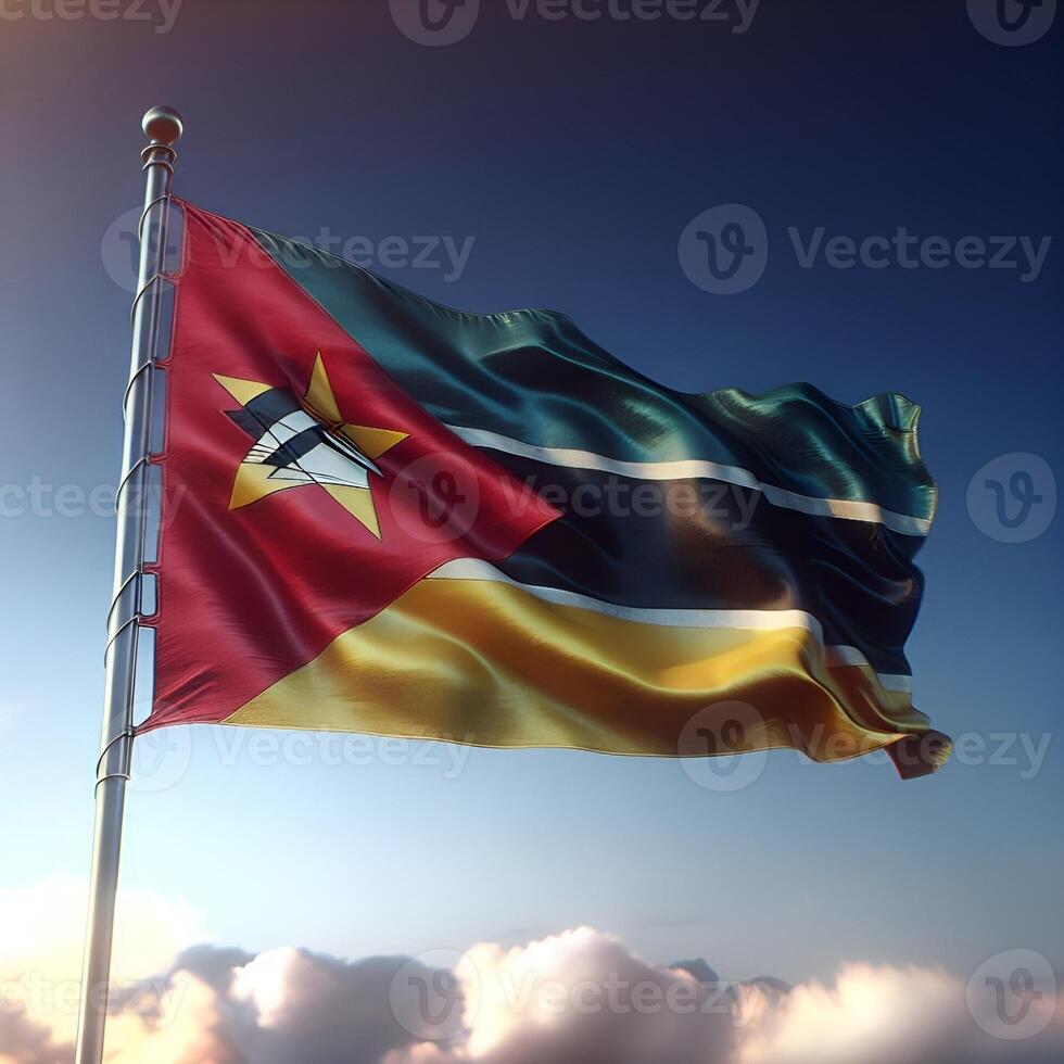 Proud Flutter of the Mozambique Flag Against the Sky photo