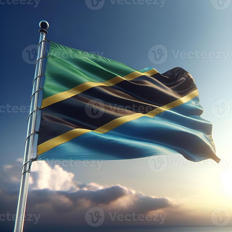 Proud Flutter of the Tanzania Flag Against the Sky photo