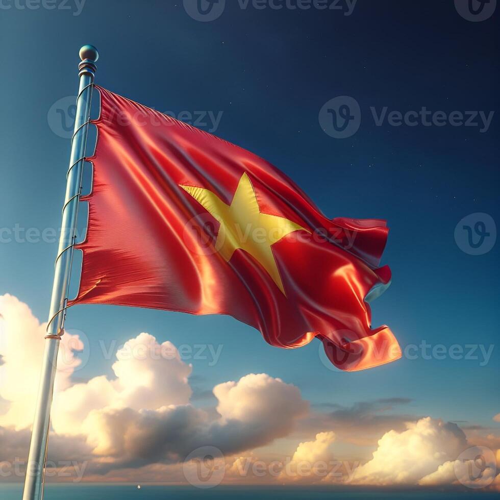 Proud Flutter of the Vietnam Flag Against the Sky photo