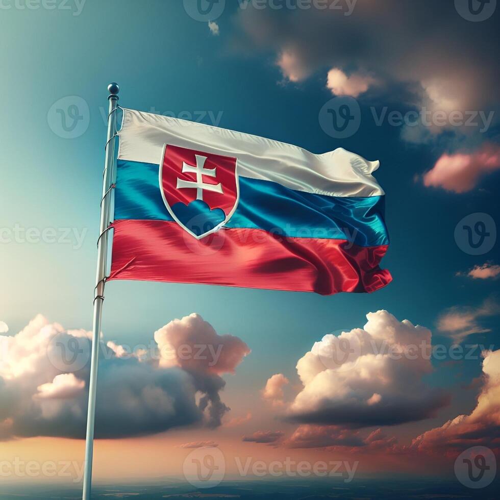 Proud Flutter of the Slovakia Flag Against the Sky photo