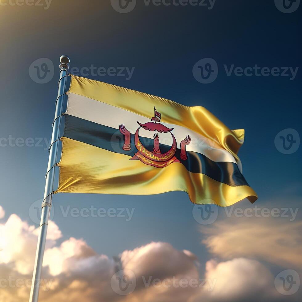 Proud Flutter of the Brunei Flag Against the Sky photo