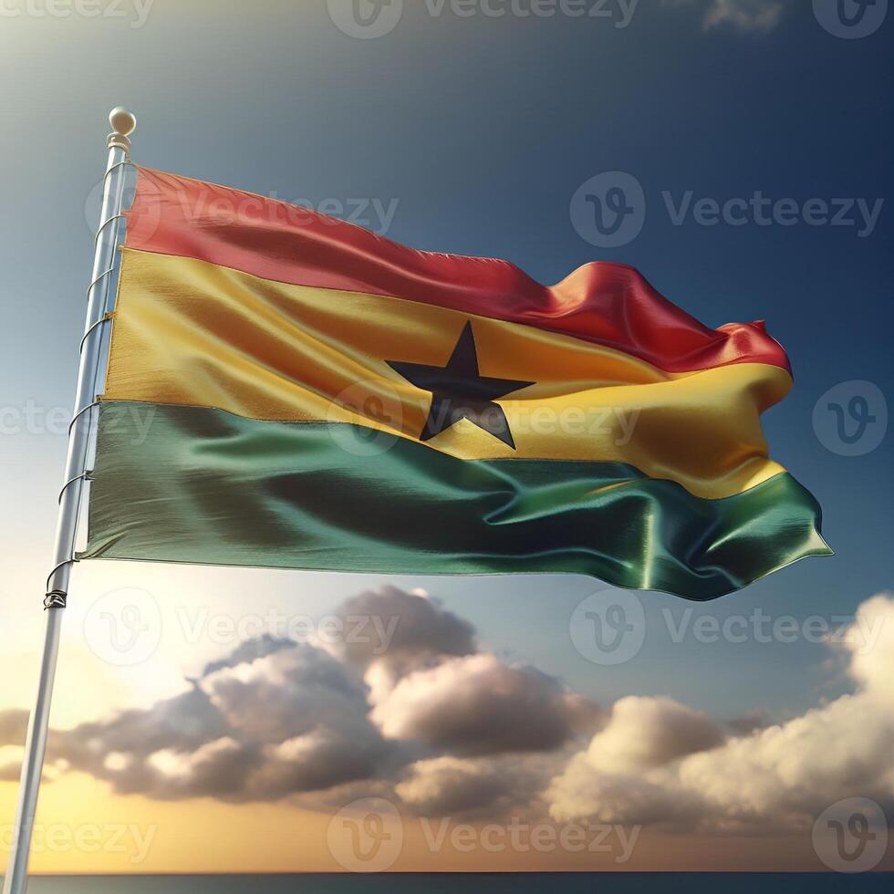 Proud Flutter of the Ghana Flag Against the Sky photo