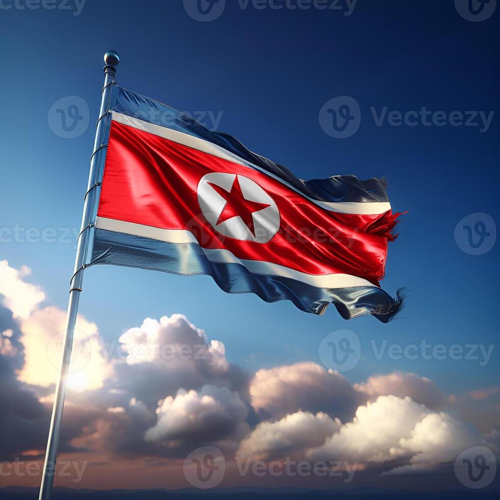 Proud Flutter of the North Korea Flag Against the Sky photo