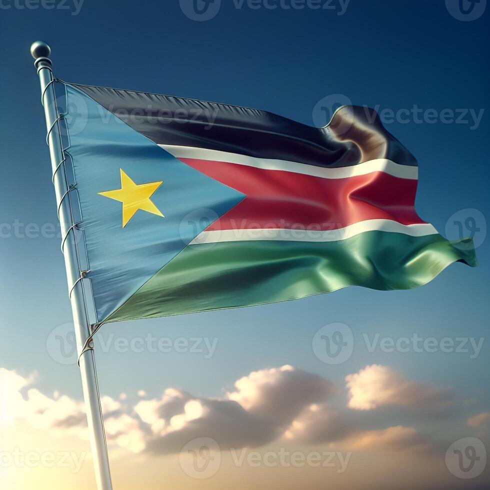 Proud Flutter of the South Sudan Flag Against the Sky photo