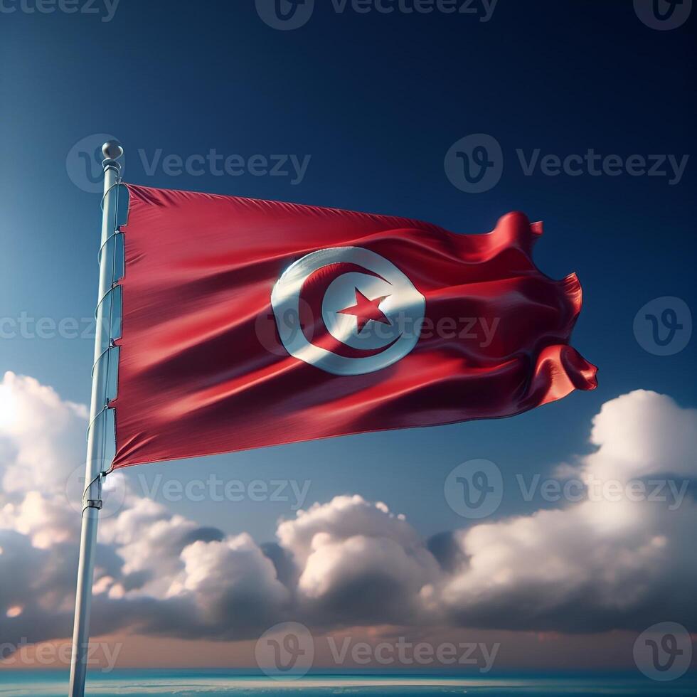 Proud Flutter of the Tunisia Flag Against the Sky photo