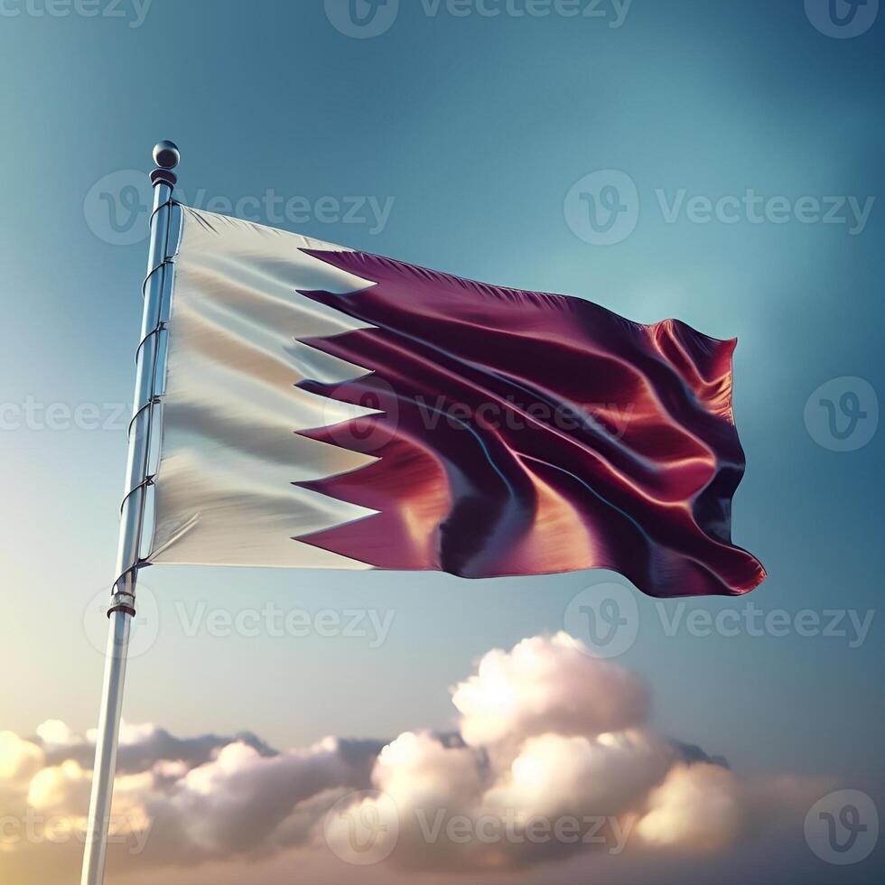 Proud Flutter of the Qatar Flag Against the Sky photo