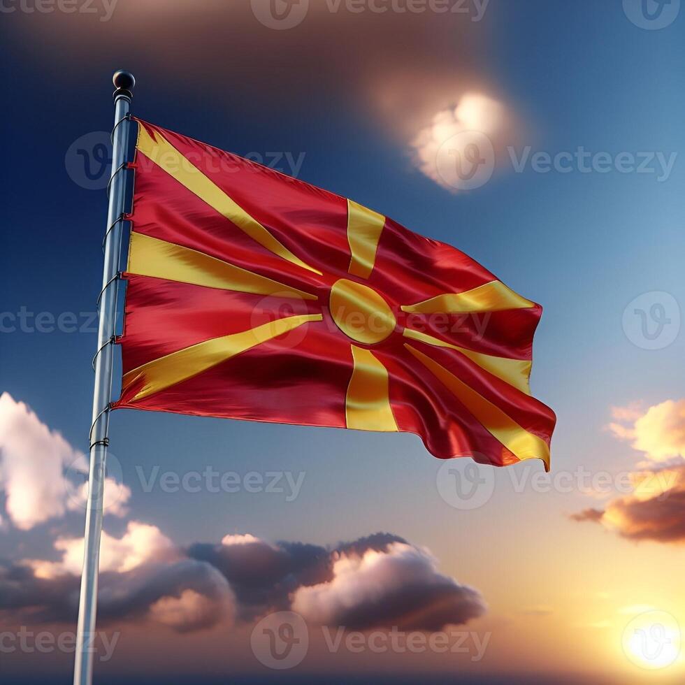 Proud Flutter of the Macedonia Flag Against the Sky photo