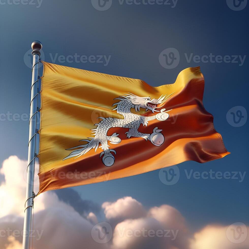 Proud Flutter of the Bhutan Flag Against the Sky photo