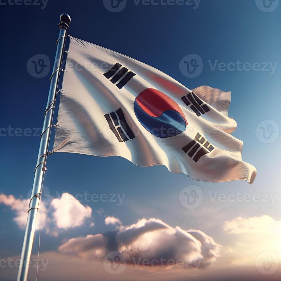 Proud Flutter of the Korea Flag Against the Sky photo
