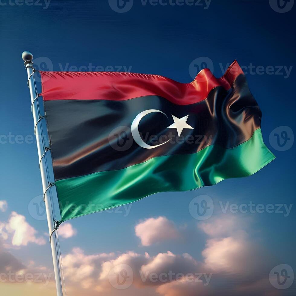 Proud Flutter of the Libya Flag Against the Sky photo