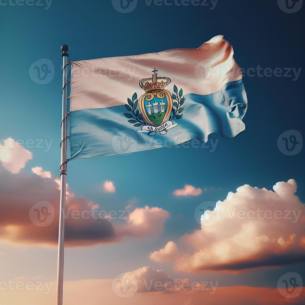 Proud Flutter of the San Marino Flag Against the Sky photo