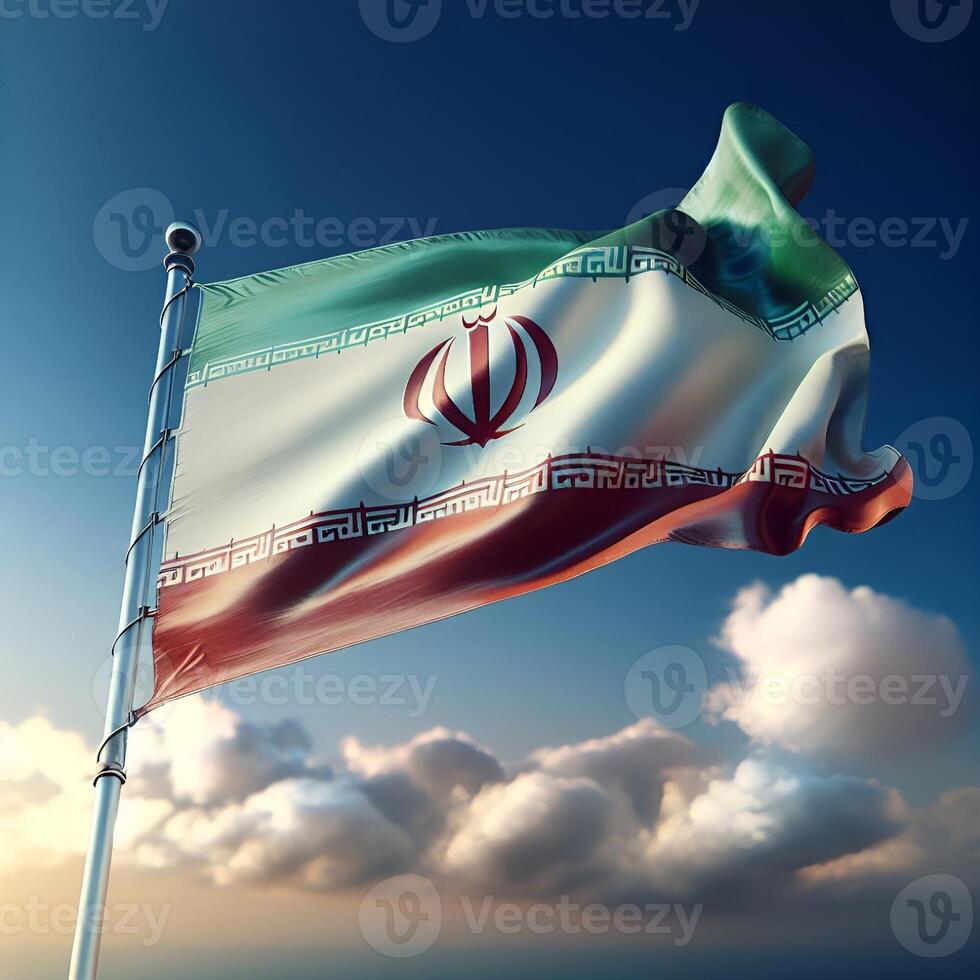 Proud Flutter of the Iran Flag Against the Sky photo