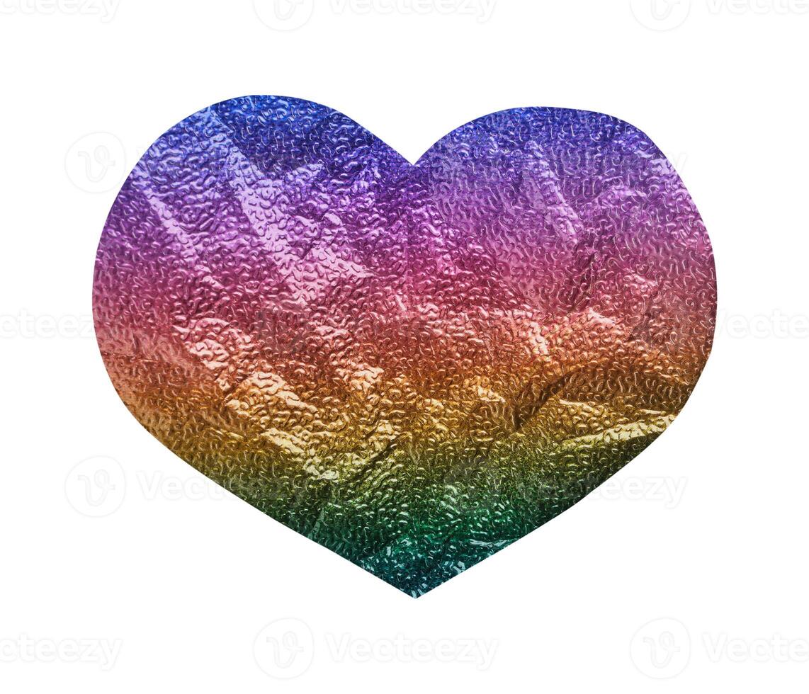 Rainbow gradient textural heart cut out on white background photo
