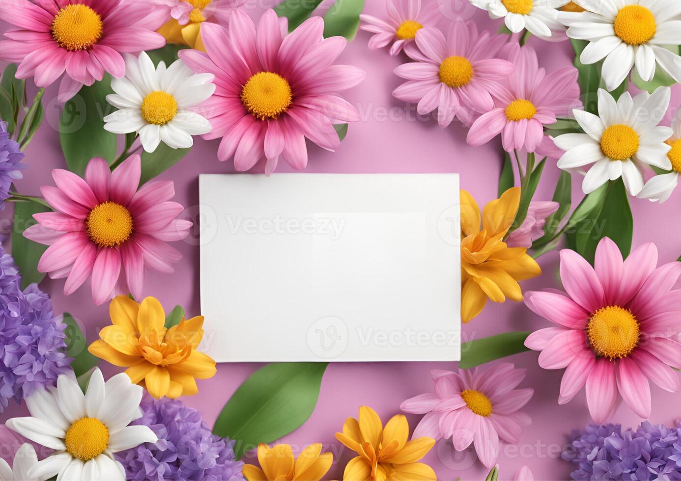 Colorful spring flowers with white copy space Beautiful mockup spring background photo