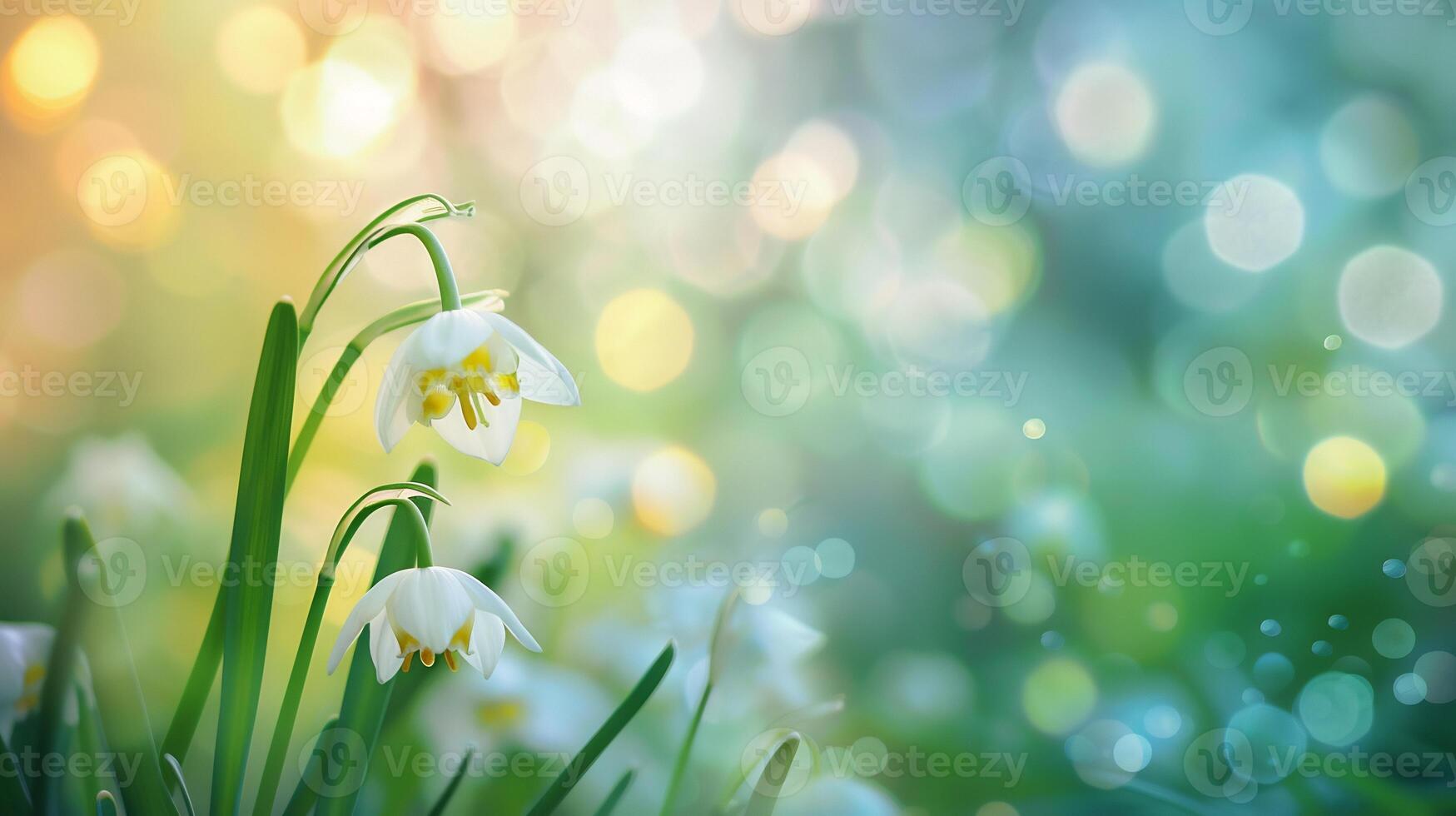 Beautiful spring flower with dreamy fantasy blurred bokeh background. Fresh outdoor nature landscape wallpaper photo