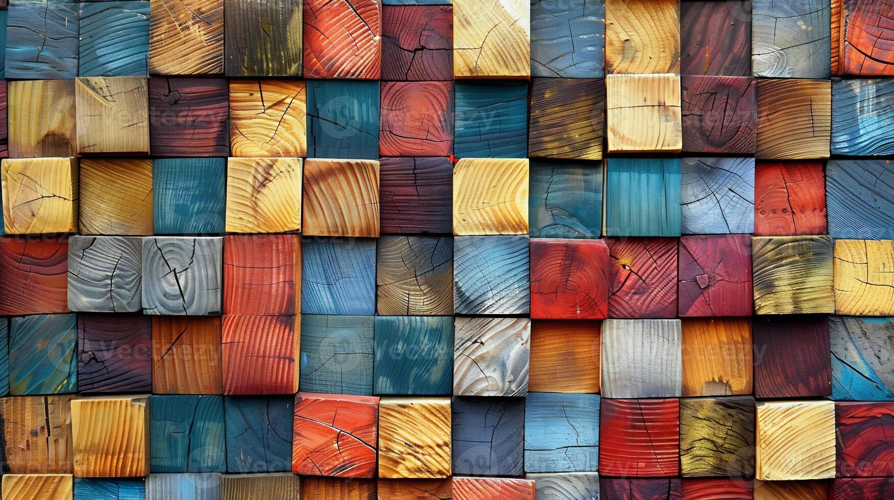 Colorful wood block tiles patterns abstract background photo