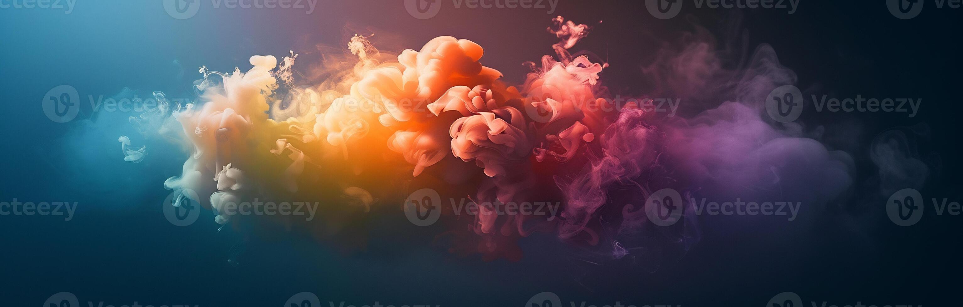 Black background with smoke in spotlight, vibrant, Colorful gradient splash photo