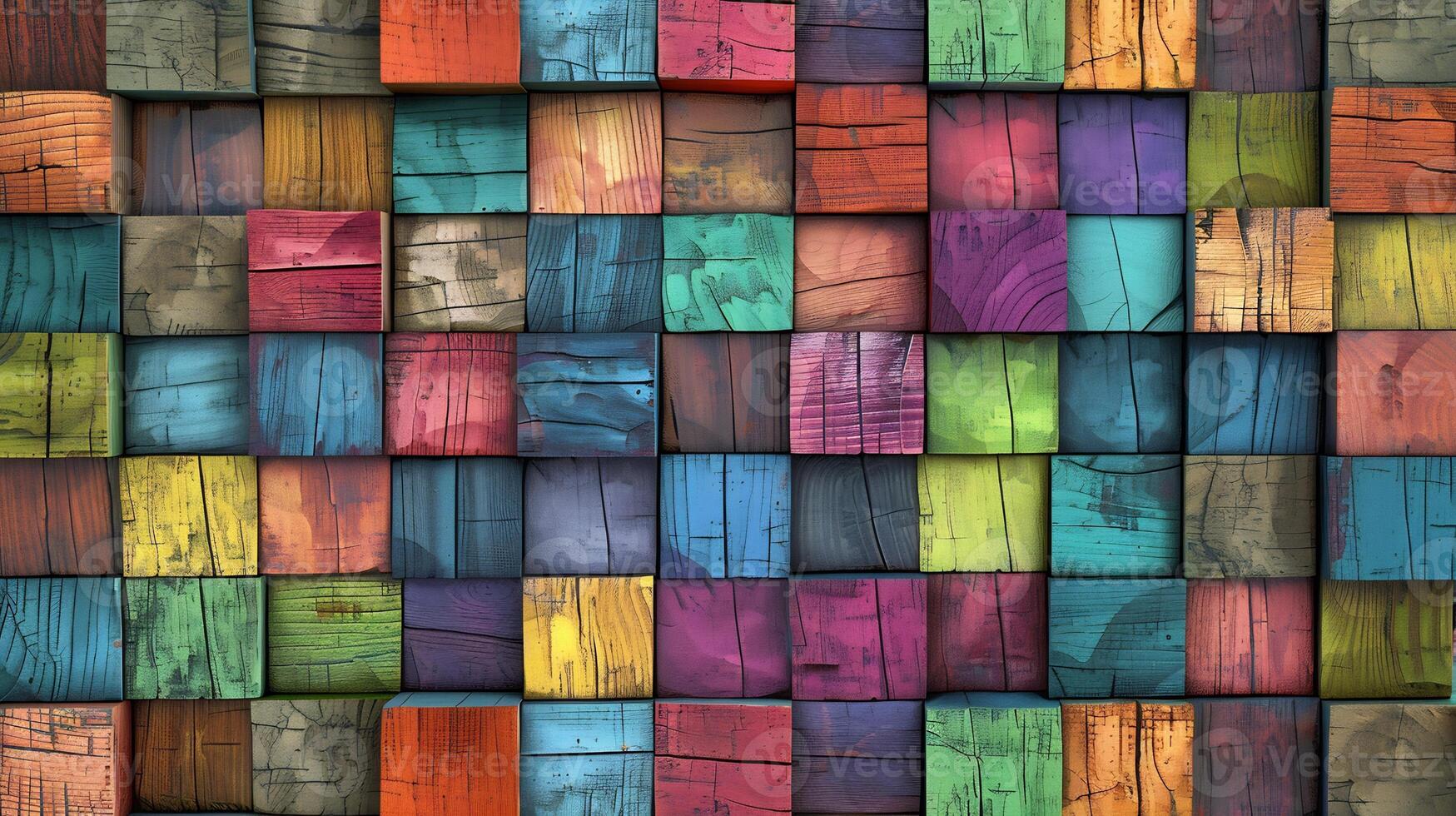 Colorful wood block tiles patterns abstract background photo