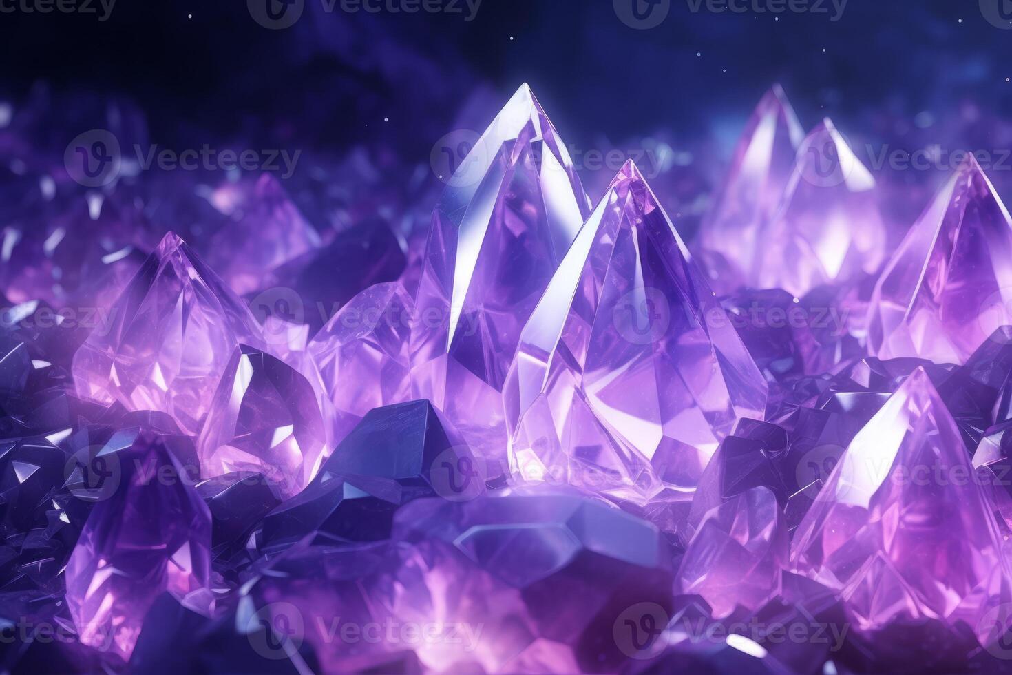 Abstract background of purple shining crystals with refraction of light photo