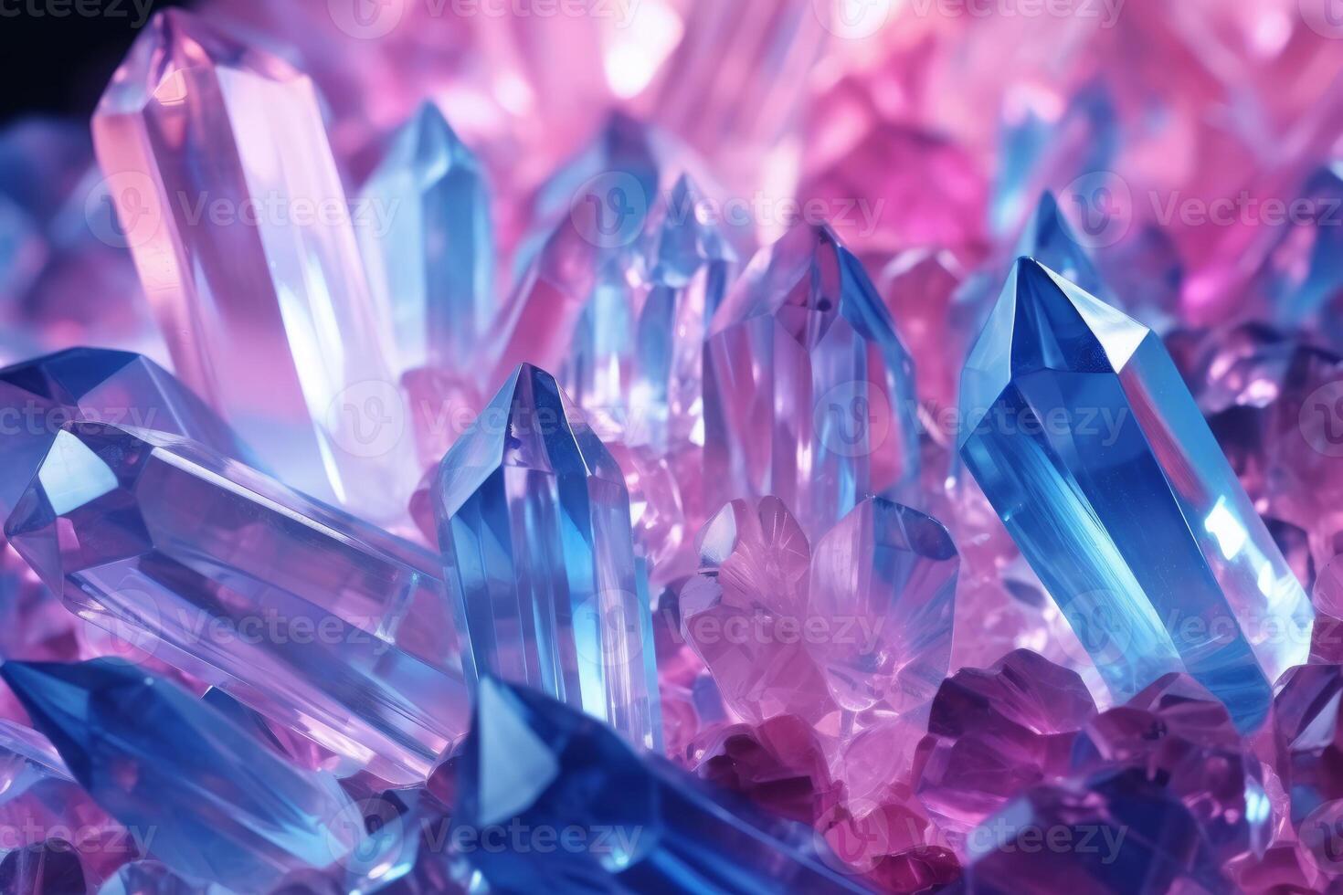 Abstract background of pink-blue crystals with refraction of light photo