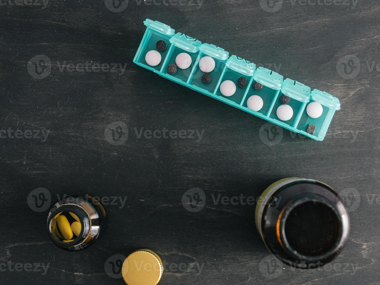 top view of pill box with copy space photo