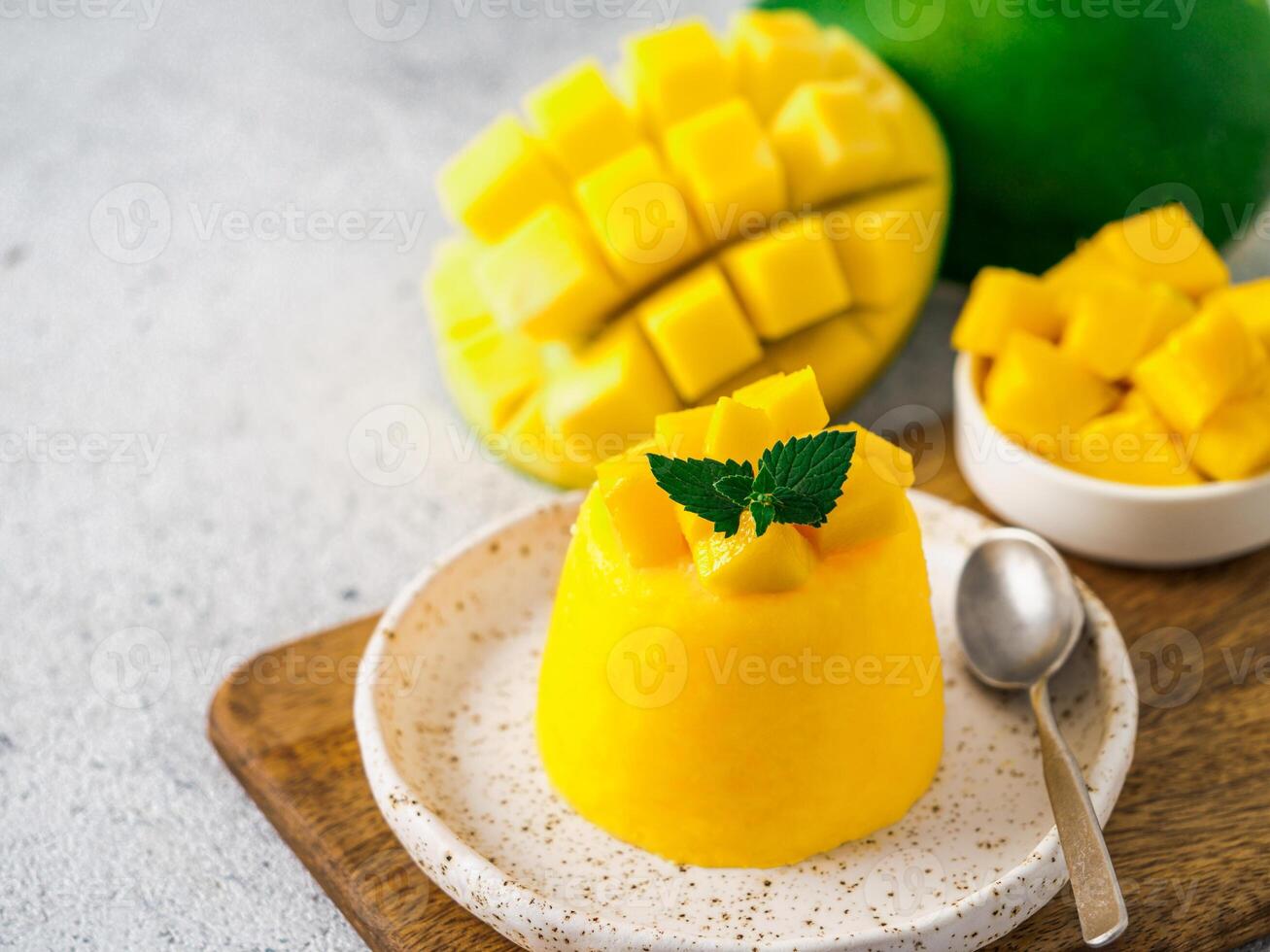 Mango Mousse on gray background, copy space photo