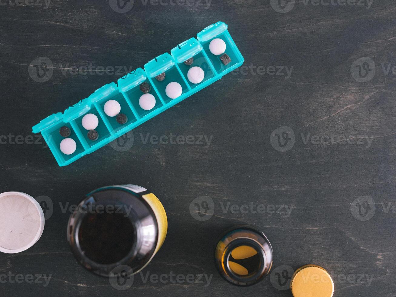 top view of pill box with copy space photo
