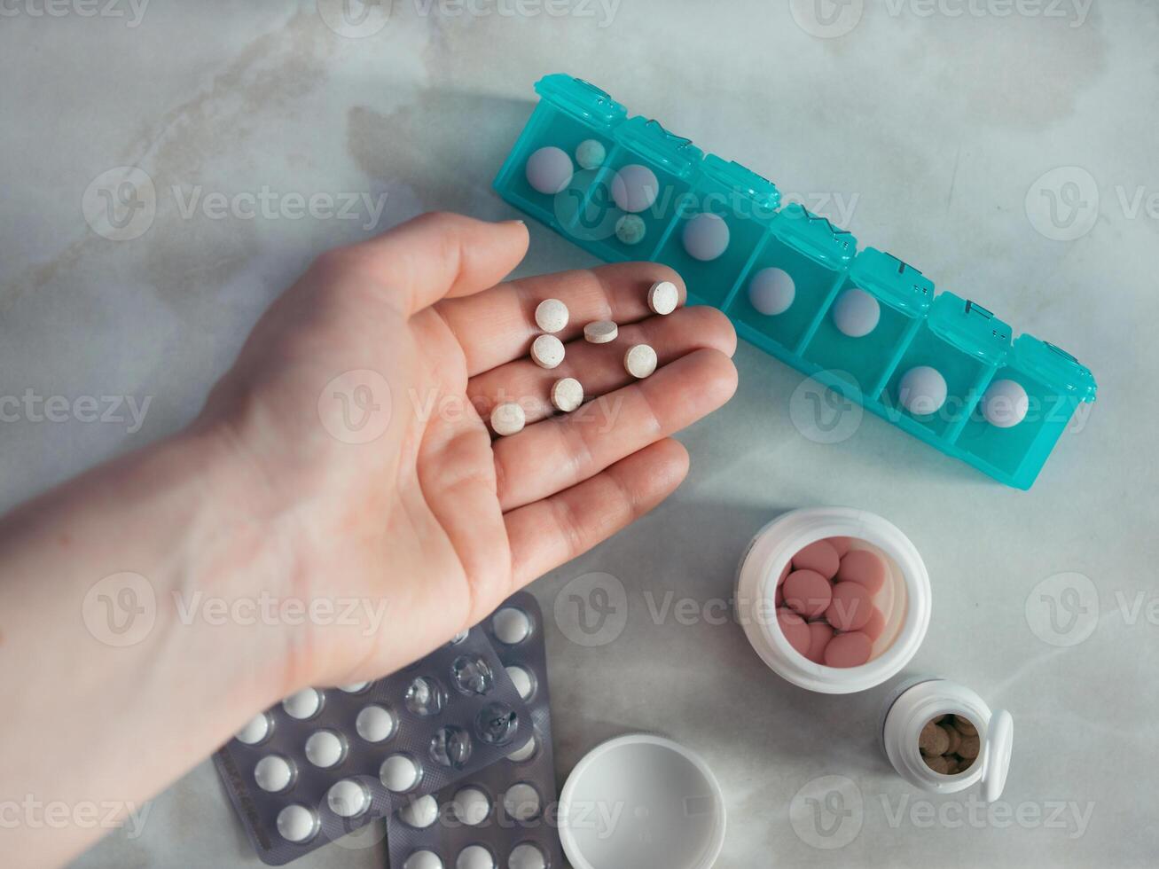 top view of pill box with copy space photo