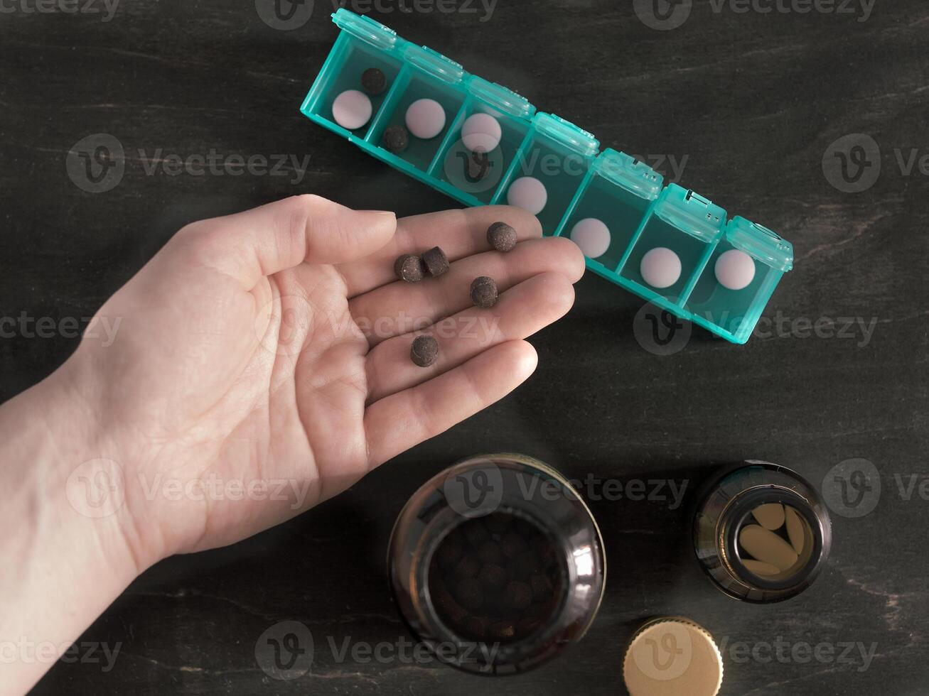 top view of pill box with copy space photo