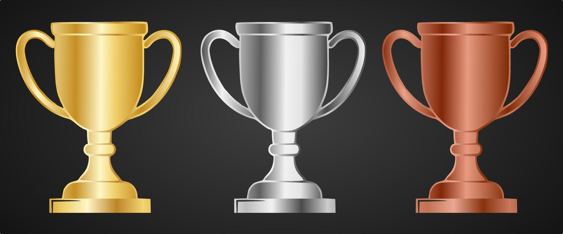 Collection of Metallic Gold, Silver and Bronze Trophies vector