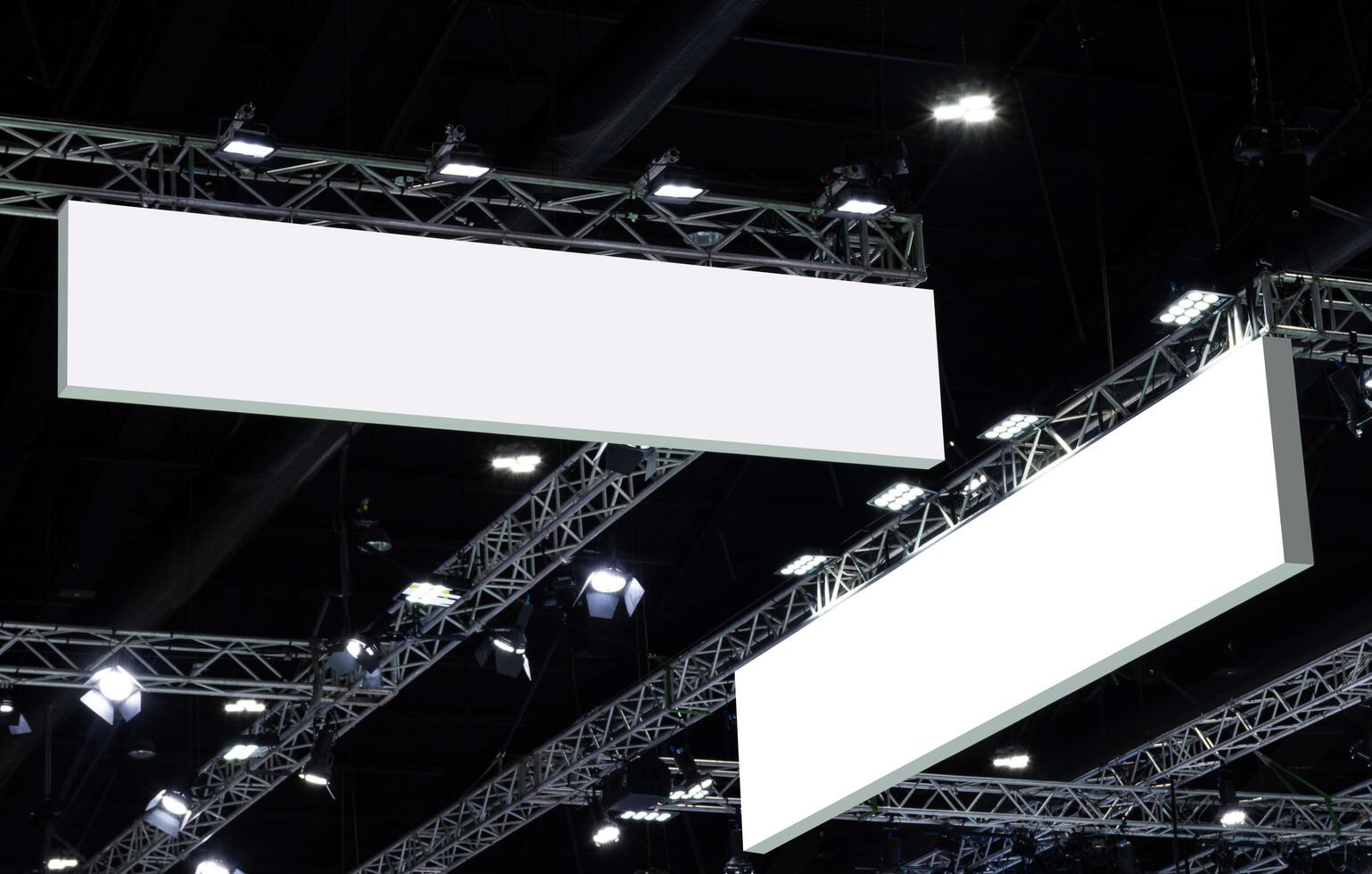 Hanging two mock up white horizontal billboard with clipping path for mock up photo
