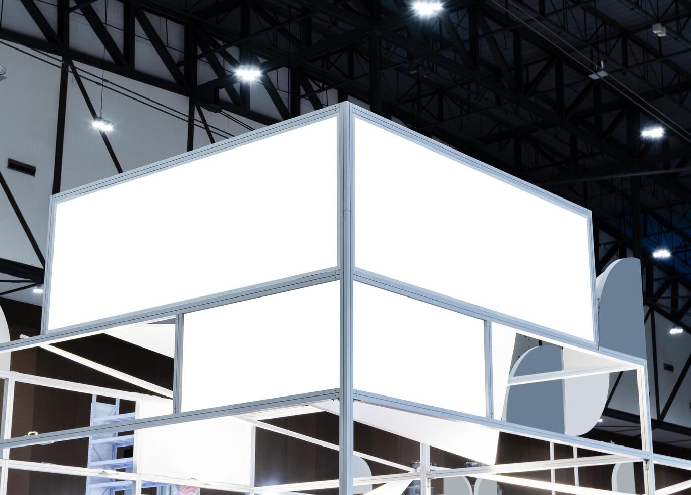 Mock up white horizontal billboard on exhibition booth. clipping path for mock up photo
