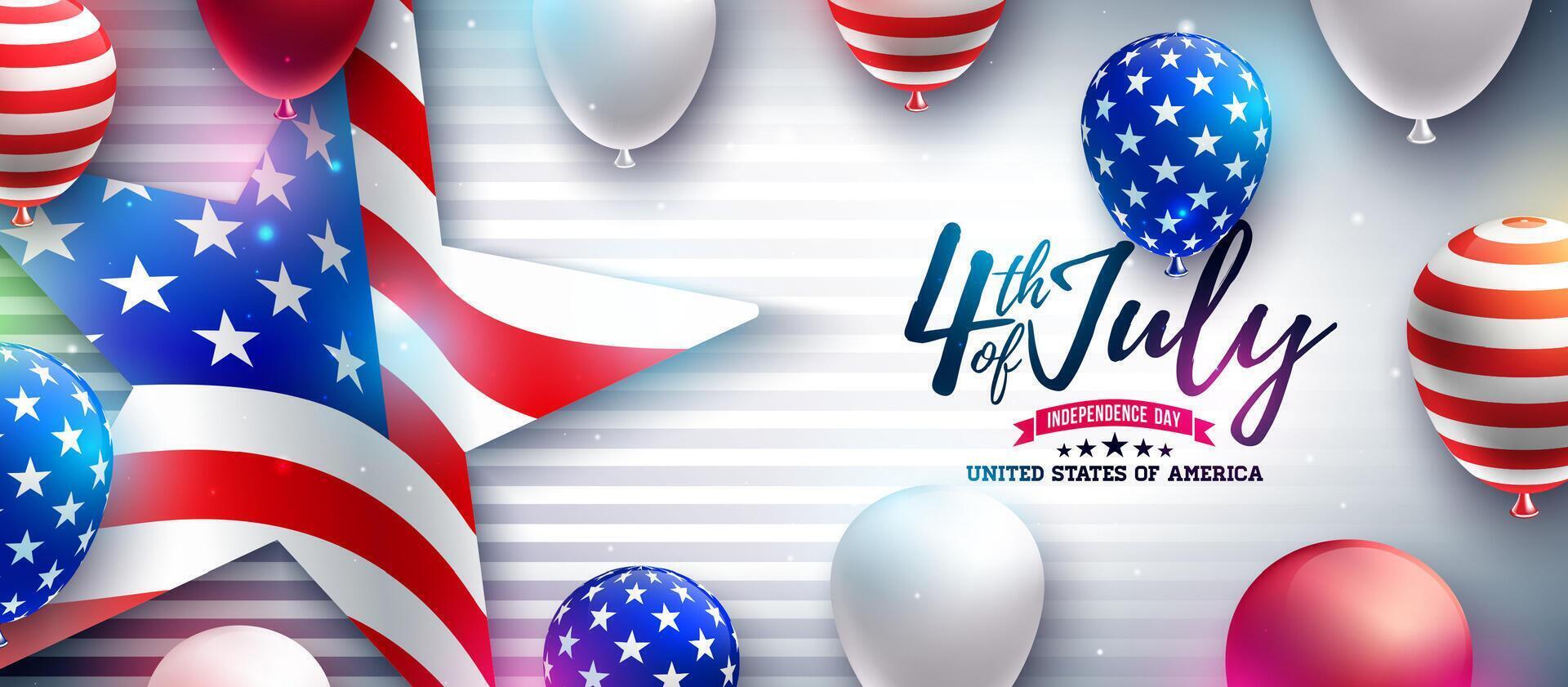 4th of July Independence Day of the USA Illustration with American Flag Pattern Party Balloon and Star Shape on Blue and Red Background. Fourth of July National Celebration Design with vector