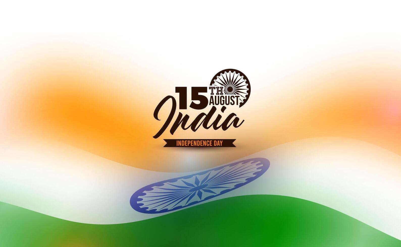 15th of August Independence Day of the India Illustration with Typography Letter on Blurred Tricolor Flag Background with Ashoka Wheel. Indian National Celebration Design for Banner, Postcard vector