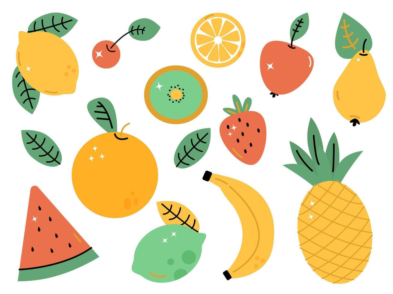 bright set with juicy summer fruits on a white background vector