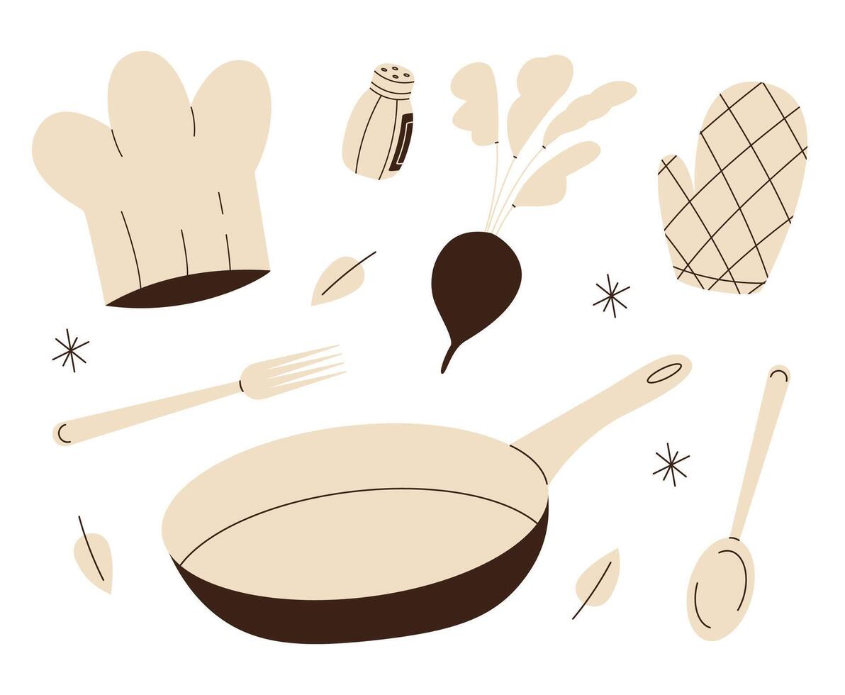 Set of minimal kitchen tools for your design. Flat illustration for your design. vector