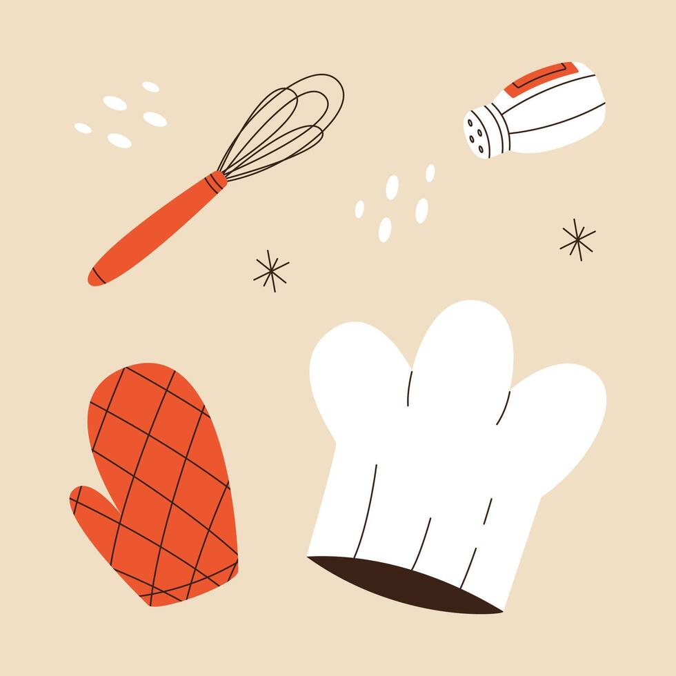 Set of minimal kitchenware. Flat illustration for your design. vector