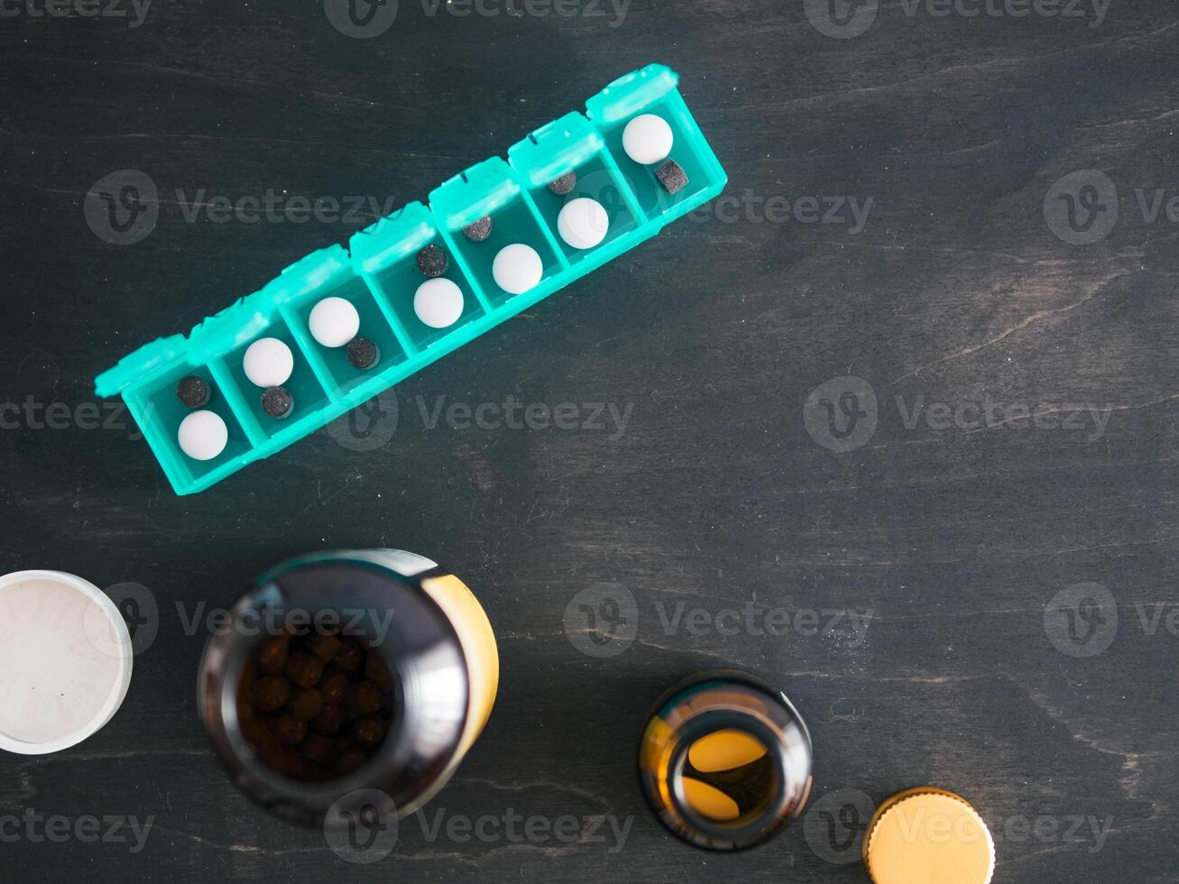 top view of pill box with copy space photo